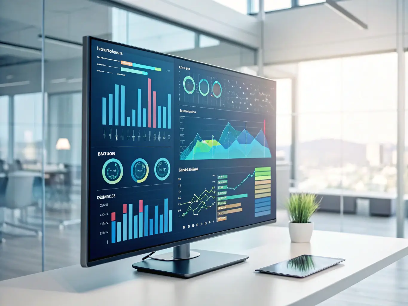 A digital illustration depicting a dashboard with performance metrics and charts, symbolizing performance optimization. The scene should convey a sense of data-driven decision-making and continuous improvement, with analysts identifying areas for optimization.
