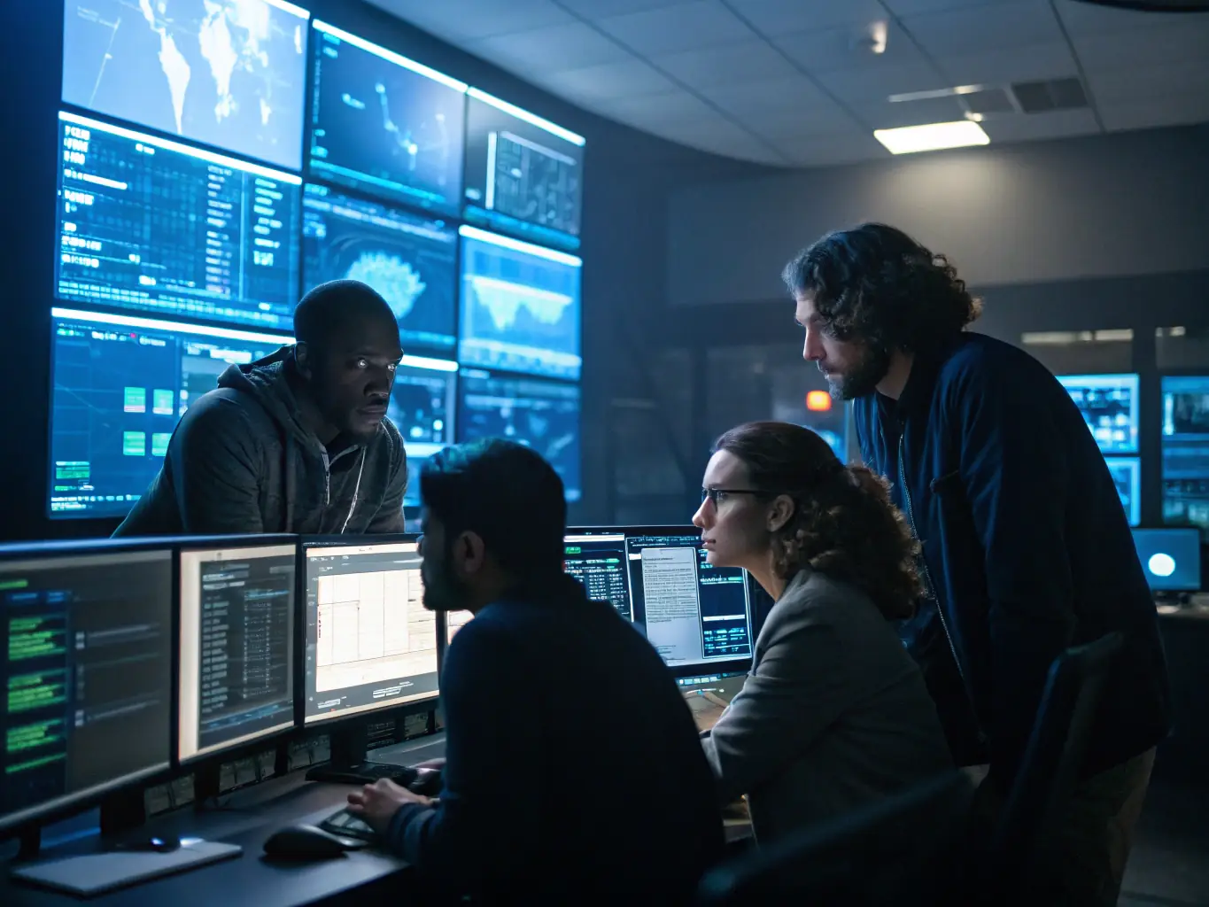 A team of ServiceNow experts monitoring a dashboard displaying system performance metrics, highlighting DigiOnez's proactive approach to managed services.