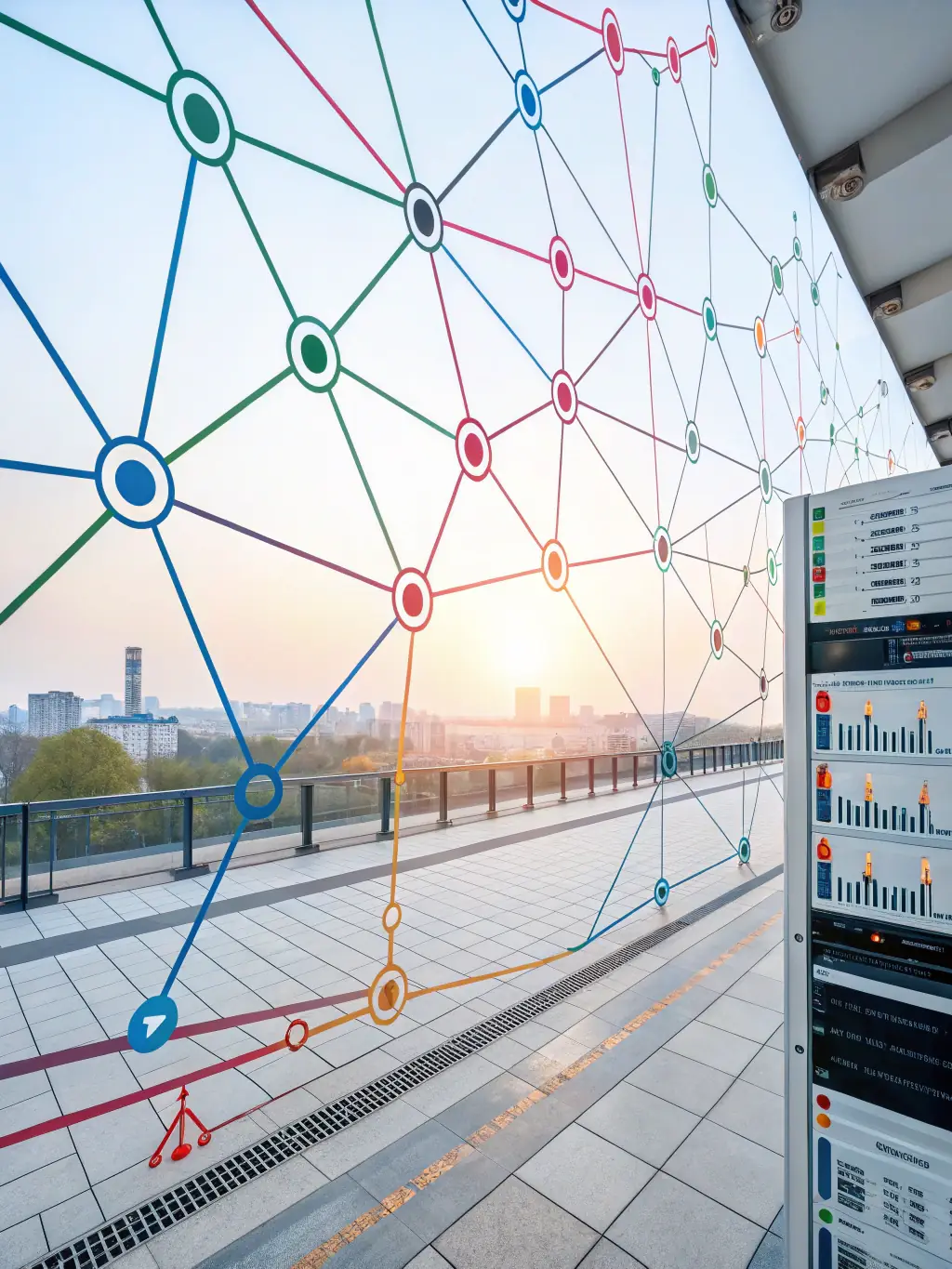 A detailed image of a digital network connecting ServiceNow with various enterprise systems like SAP and Oracle, visualized as interconnected nodes and data flows.