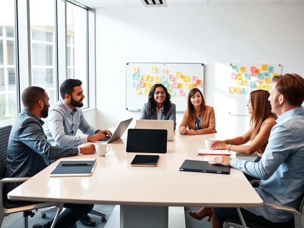 A professional team of ServiceNow consultants collaborating on a project in a modern office setting, symbolizing DigiOnez's commitment to delivering outcome-focused solutions.